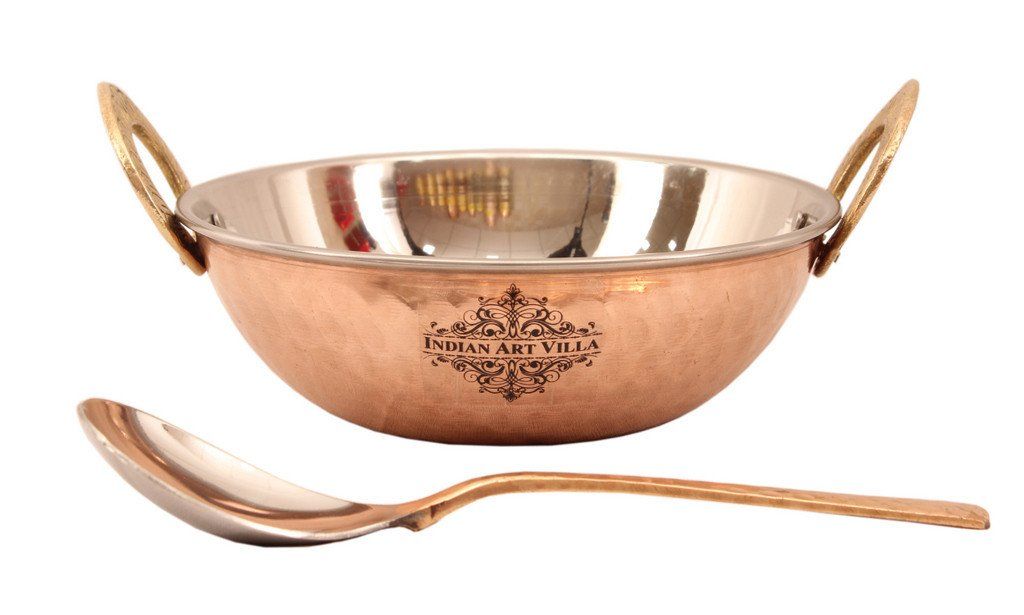 Steel Copper 1 Kadai Wok Bowl | 700 ML | with 1 Spoon