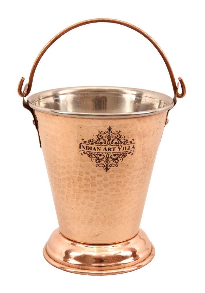 Steel Copper Bucket | 300 ML | with 1 Spoon Steel Copper Serve Ware Combo Indian Art Villa