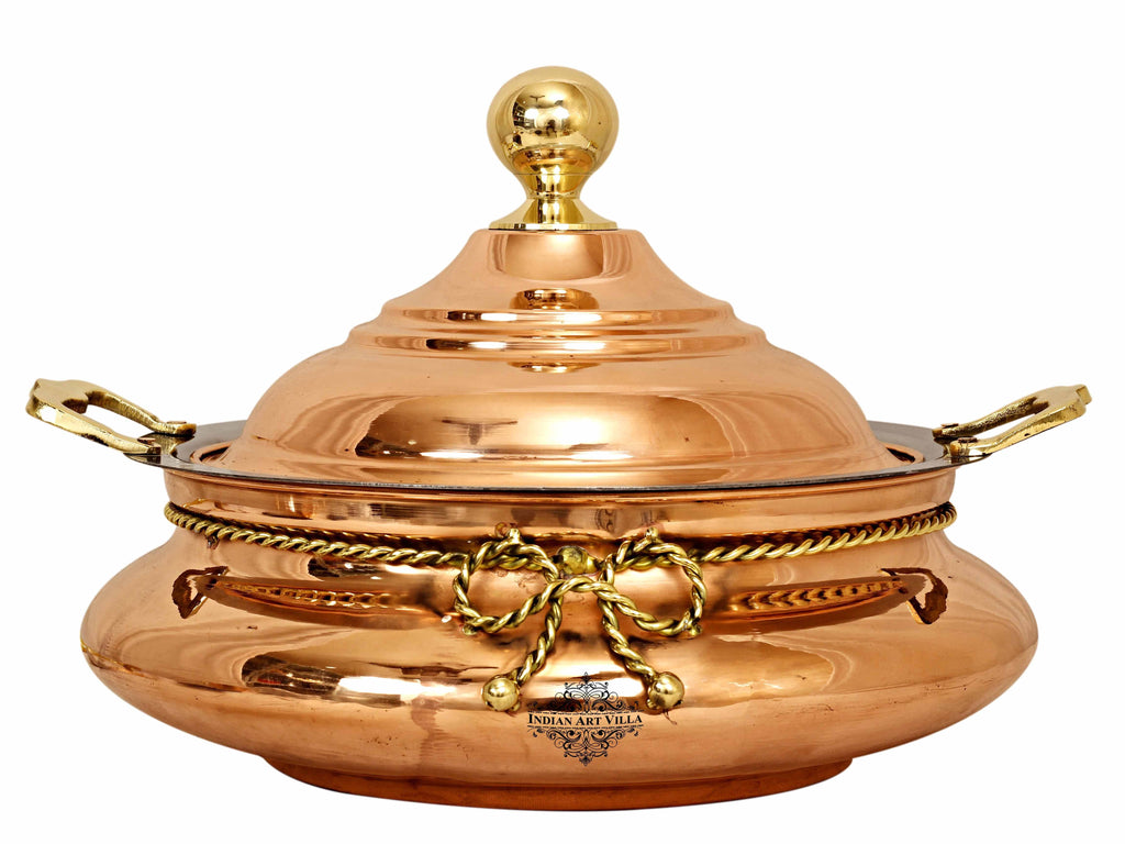 Steel Copper Chafing Dish with Brass Knob, 6 Ltr.