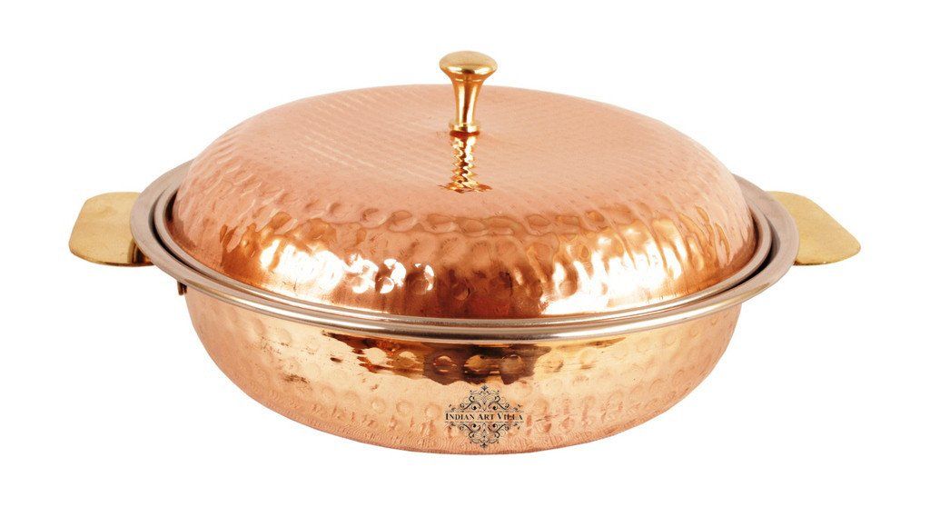 Steel Copper Donga with Lid | 750 ML | with Spoon Steel Copper Serve Ware Combo Indian Art Villa