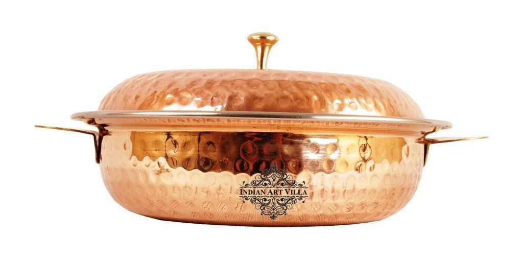 Steel Copper Donga with Lid | 750 ML | with Spoon Steel Copper Serve Ware Combo Indian Art Villa
