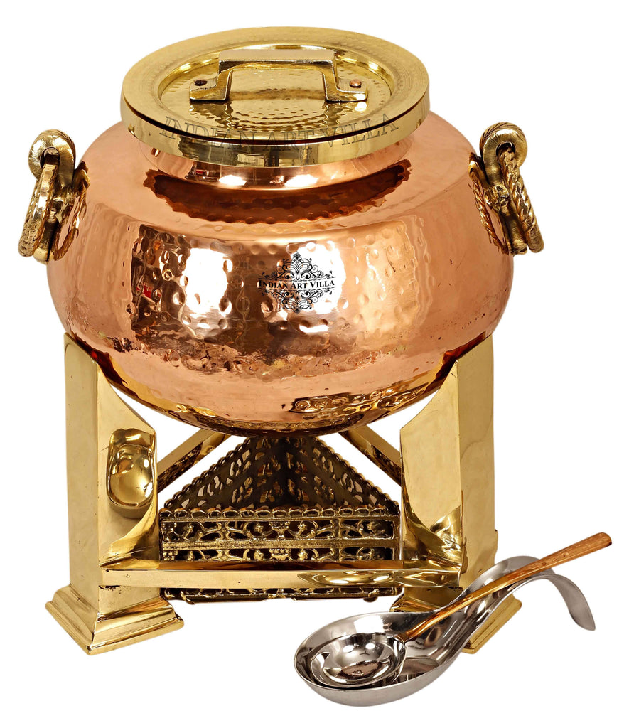 Steel Copper Hammered Chafing Dish with Brass fuel Gel Stand & Serving Spoon - 15 Ltr. Chafing Dishes CC-32