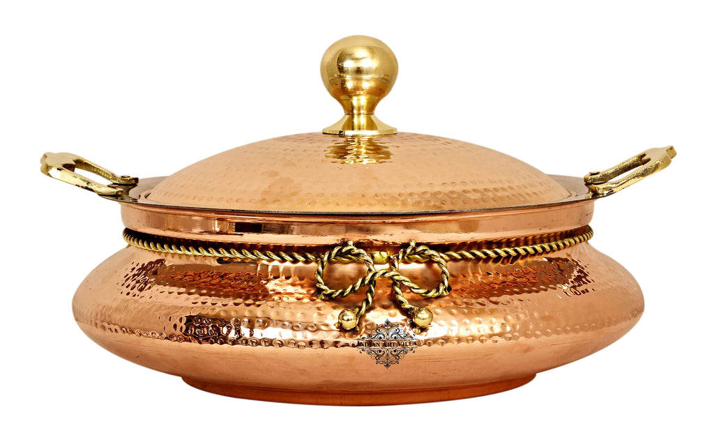 Steel Copper Hammered Chafing Dish with Brass Knob, 6 Ltr.