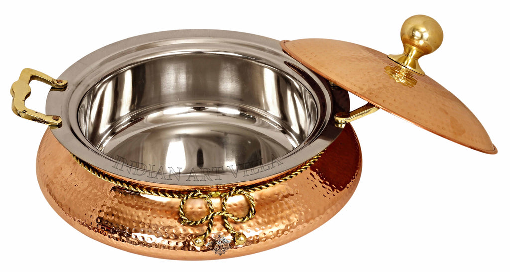 Steel Copper Hammered Chafing Dish with Brass Knob, 6 Ltr. Chafing Dishes CC-32 