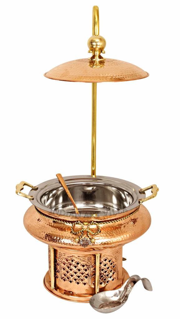 Steel Copper Hammered Chafing Dish with Sigdi Stand & Handle - 135.25 Oz | 202.88 Oz | 270.51 Oz Chafing Dishes CCB-DW