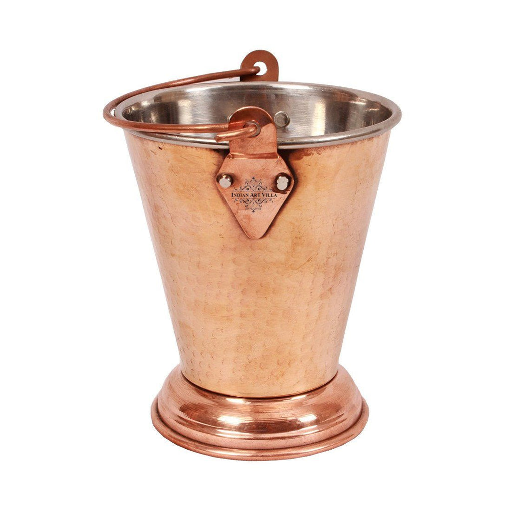 Steel Copper Handi | 500 ML | with 1 Kadai Wok Bowl | 450 ML | & 1 Bucket | 350 ML Steel Copper Serve Ware Combo Indian Art Villa