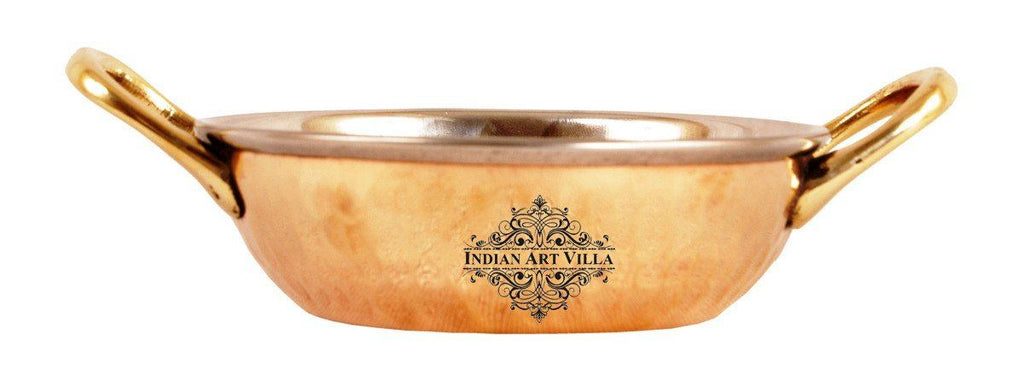 Steel Copper Handi with 1 Kadhai Wok Bowl & 1 Platter Steel Copper Serve Ware Combo Indian Art Villa