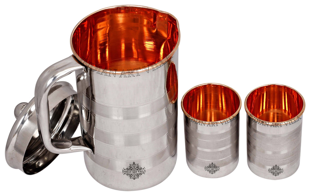 Steel Copper Luxury Design Jug No.4 With Glass Set of - 3 Pieces | 5 Pieces | 7 Pieces Copper Ware Drink Ware Combo SCB-DW