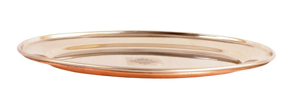 Steel Copper Oval Plate Platter with 1 Serving Tawa Steel Copper Serve Ware Combo Indian Art Villa