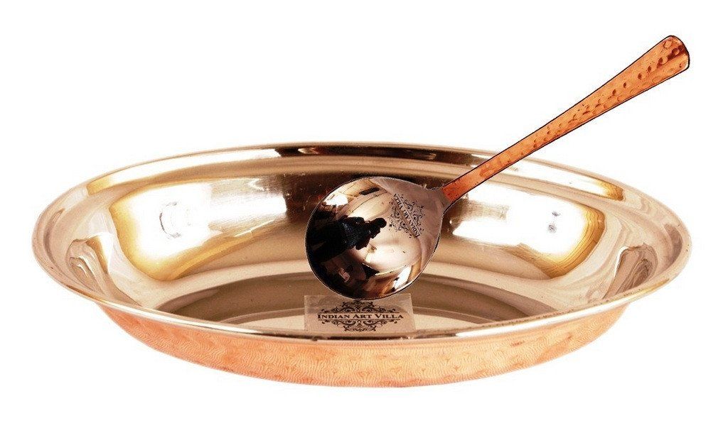Steel Copper Oval Platter Plate | 800 ML | & 1 Spoon