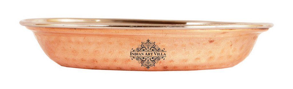 Steel Copper Oval Platter Plate | 800 ML | with 1 Spoon Steel Copper Serve Ware Combo Indian Art Villa