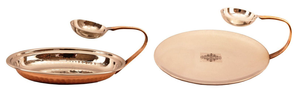 Steel Copper Platter with Attached Bowl | 450 ML | & 1 Tawa with Bowl | 50 ML