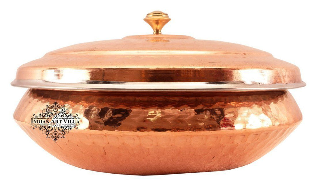 Steel Copper Serving Handi Bowl with Lid Handi Indian Art Villa 60 Oz