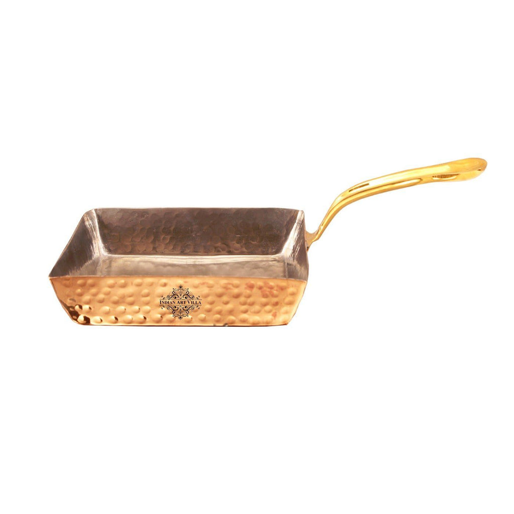 Steel Copper Square Serving Pan with Brass Handle 450 ML Pans CC-17