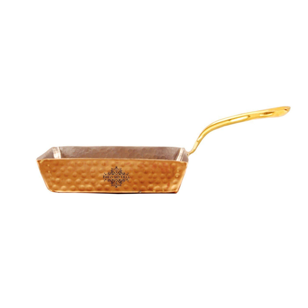 Steel Copper Square Serving Pan with Brass Handle  450 ML