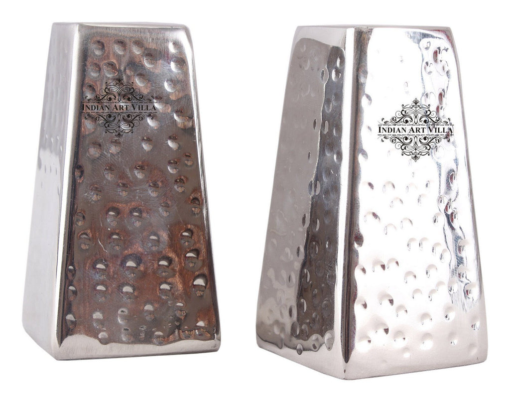 Steel Hammered Pyramid Design Salt & Pepper Shaker Dispenser Steel Ware Serve Ware Combo Indian Art Villa