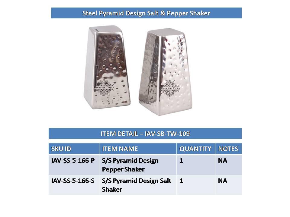Steel Hammered Pyramid Design Salt & Pepper Shaker Dispenser Steel Ware Serve Ware Combo Indian Art Villa