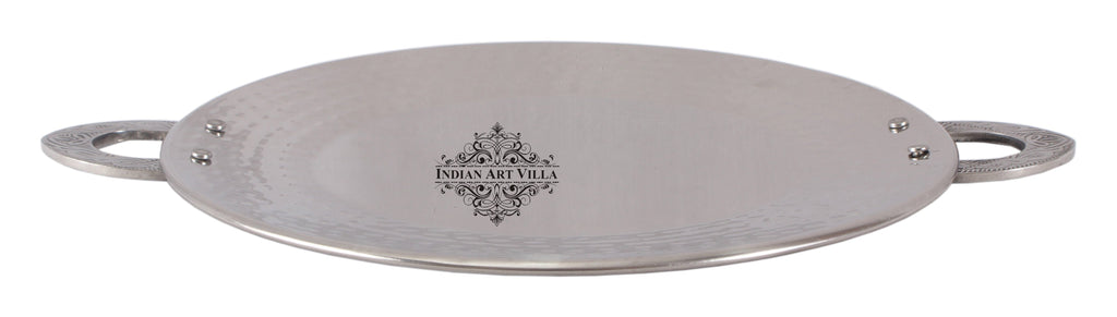 Steel Hammered Tawa Pan Tray with Embossed Handle|Serving Dishes|Diameter 17.5 cm