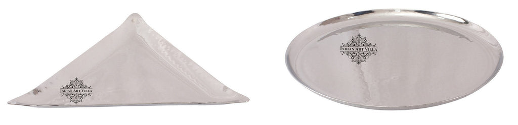 Steel Hammered Triangular Tray Platter with 1 Round Serving Plate Tray Platter