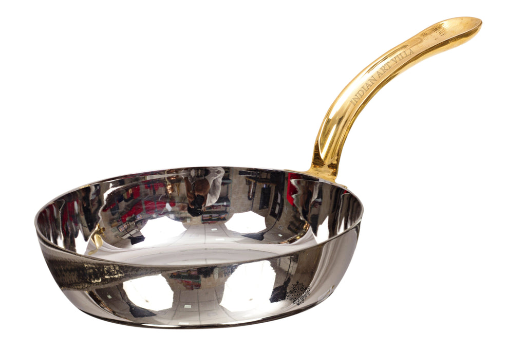 Steel Mirror Finish Fry Pan with Brass Handle, Serving & Fry Food Steel pans SS-3 