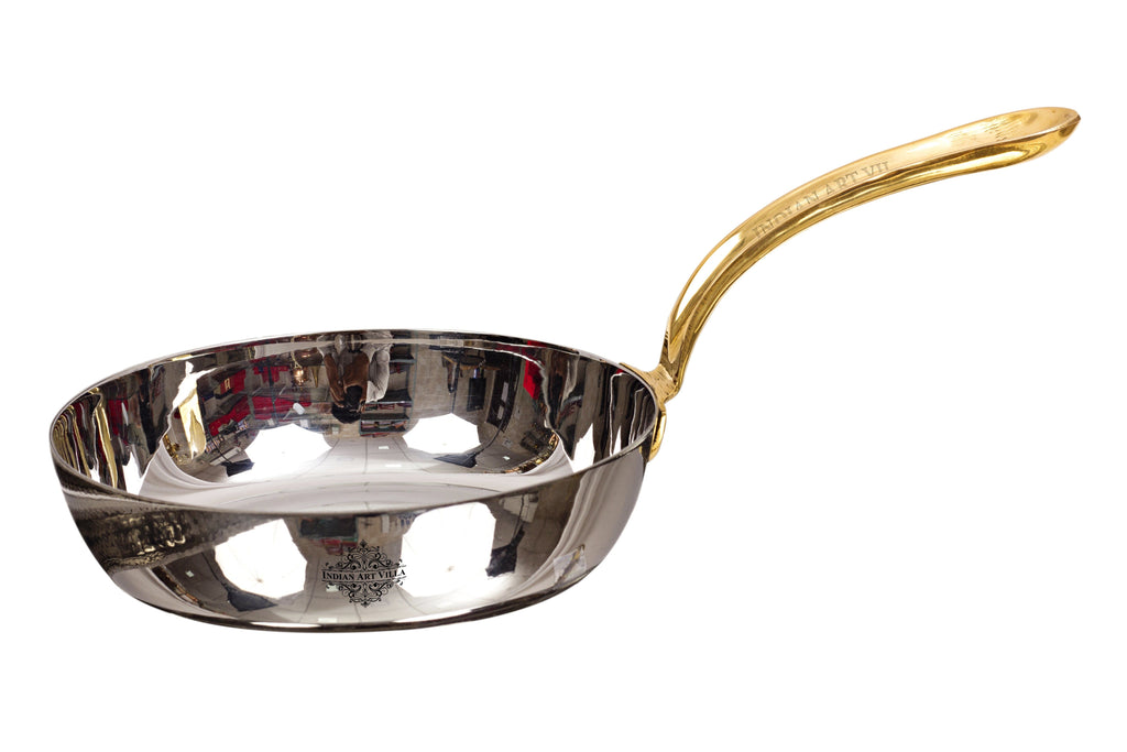 Steel Mirror Finish Fry Pan with Brass Handle, Serving & Fry Food