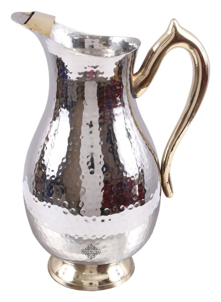 Steel Royal Hammered Jug Pitcher with Brass Handle Serving Water 64 Oz