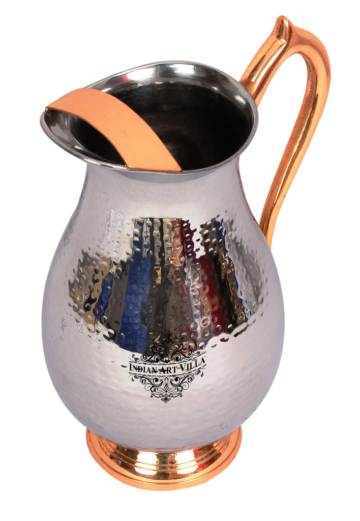 Steel Royal Hammered Jug Pitcher with Brass Handle|Serving Water 2000 ML Steel Jugs SS-5