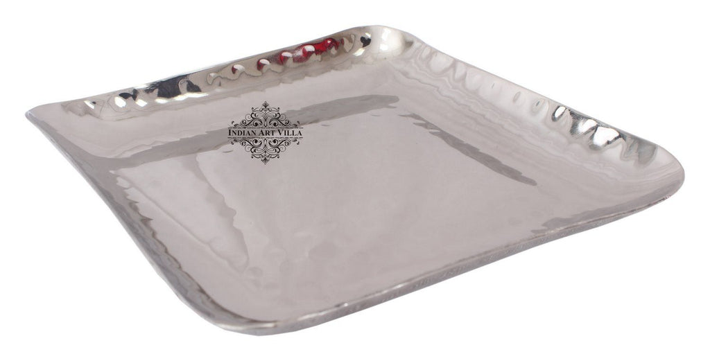 Steel Square Hammered Design Platter Tray for Serving Dishes Tray Indian Art Villa