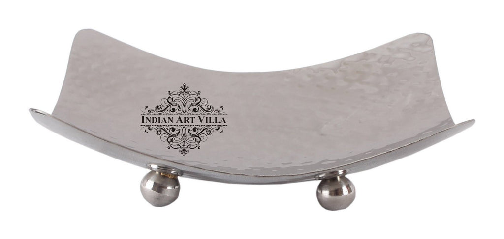 Steel Square Platter Hammered Design Tray with Legs Tray Indian Art Villa 15 Inch