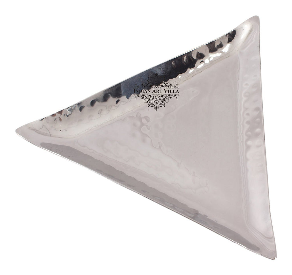 Steel Triangular Hammered Design Platter Tray for Serving Dishes Tray Indian Art Villa