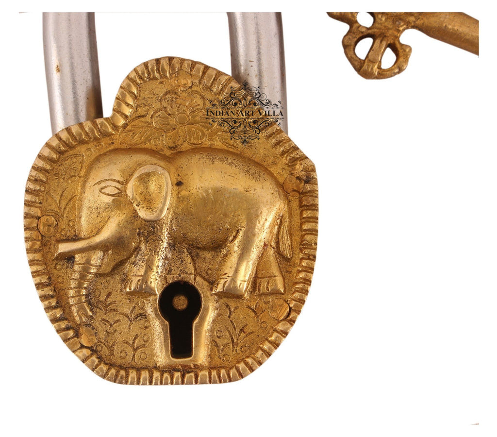 Vintage Antique Elephant Brass Lock Designer Locks Indian Art Villa