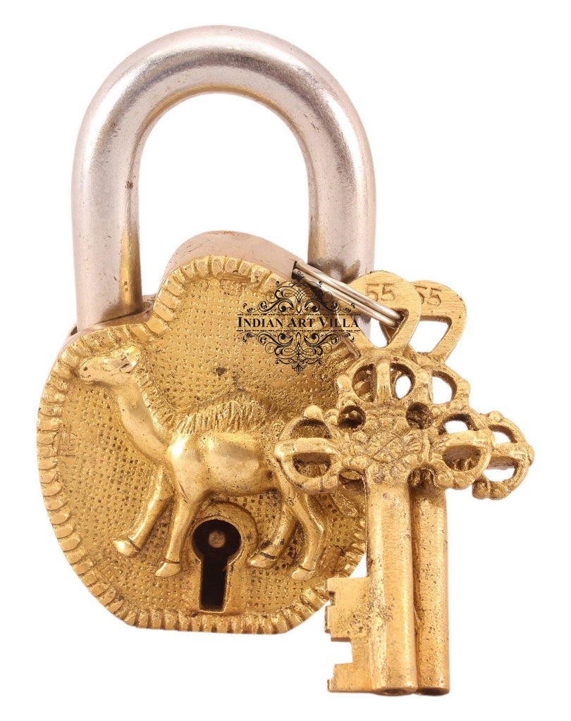 Vintage Style Antique Camel Brass Security Lock Designer Locks Indian Art Villa