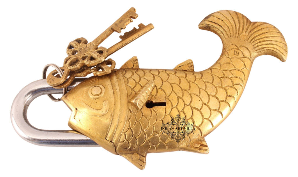 Vintage Style Antique Fish Shape Brass Lock Designer Locks Indian Art Villa