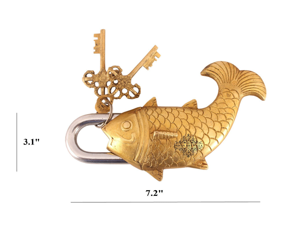 Vintage Style Antique Fish Shape Brass Lock Designer Locks Indian Art Villa