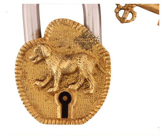 INDIAN ART VILLA Vintage Style Dog Design Brass Security Lock with 2 Keys