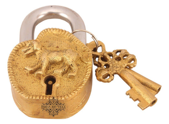 INDIAN ART VILLA Vintage Style Dog Design Brass Security Lock with 2 Keys