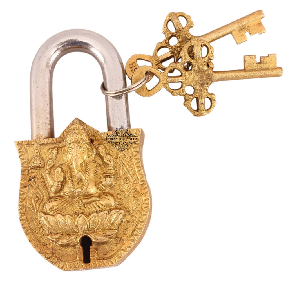 Vintage Style Lord Ganesha Brass Security Lock Designer Locks Indian Art Villa
