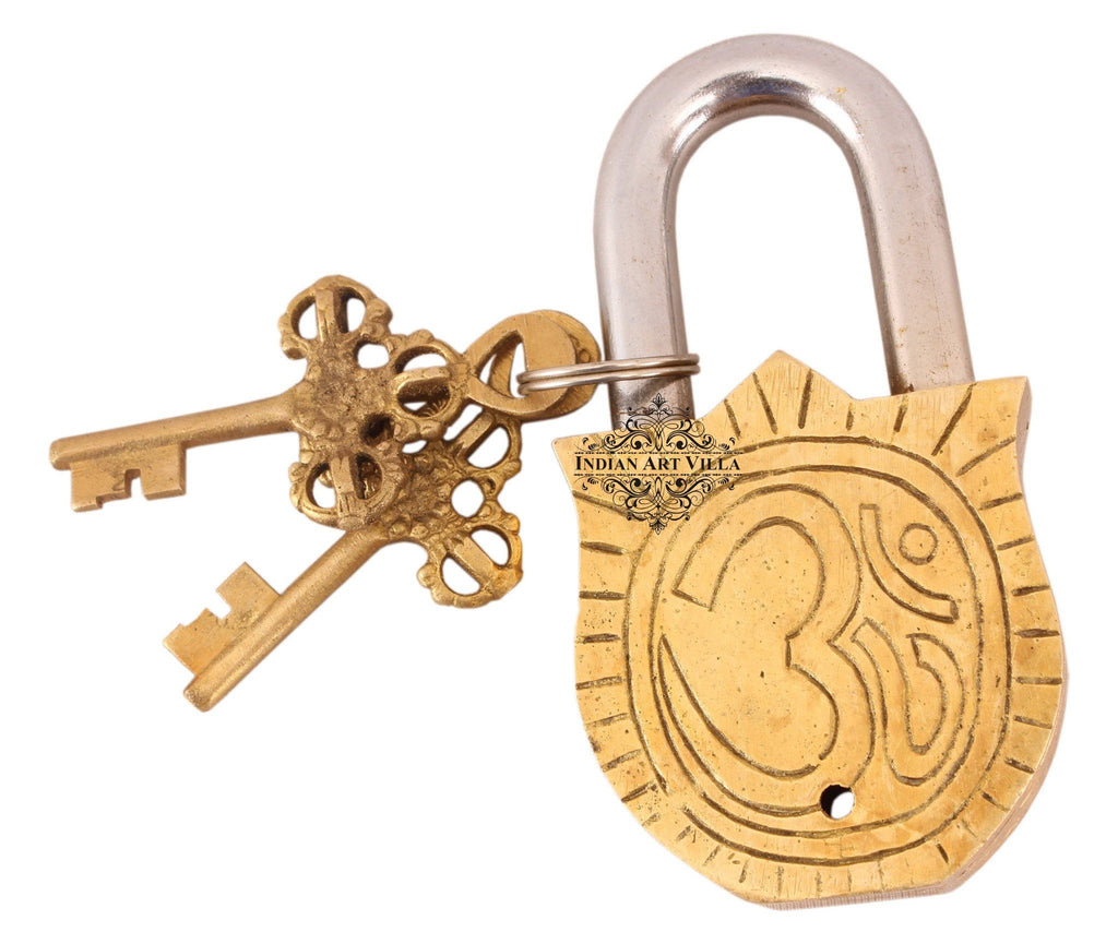Vintage Style Lord Ganesha Brass Security Lock Designer Locks Indian Art Villa