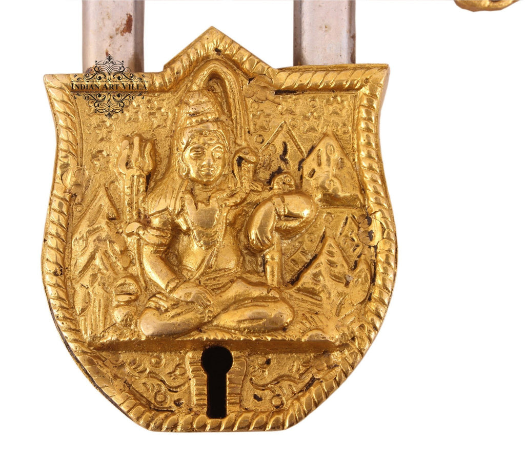 Vintage Style Lord Shiva Brass Lock Designer Locks Indian Art Villa