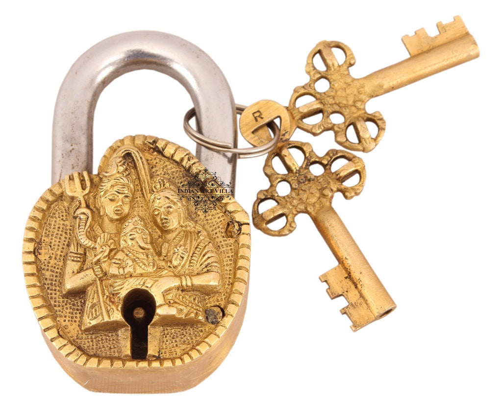 Vintage Style Lord Shiva Pariwar Brass Lock Designer Locks Indian Art Villa