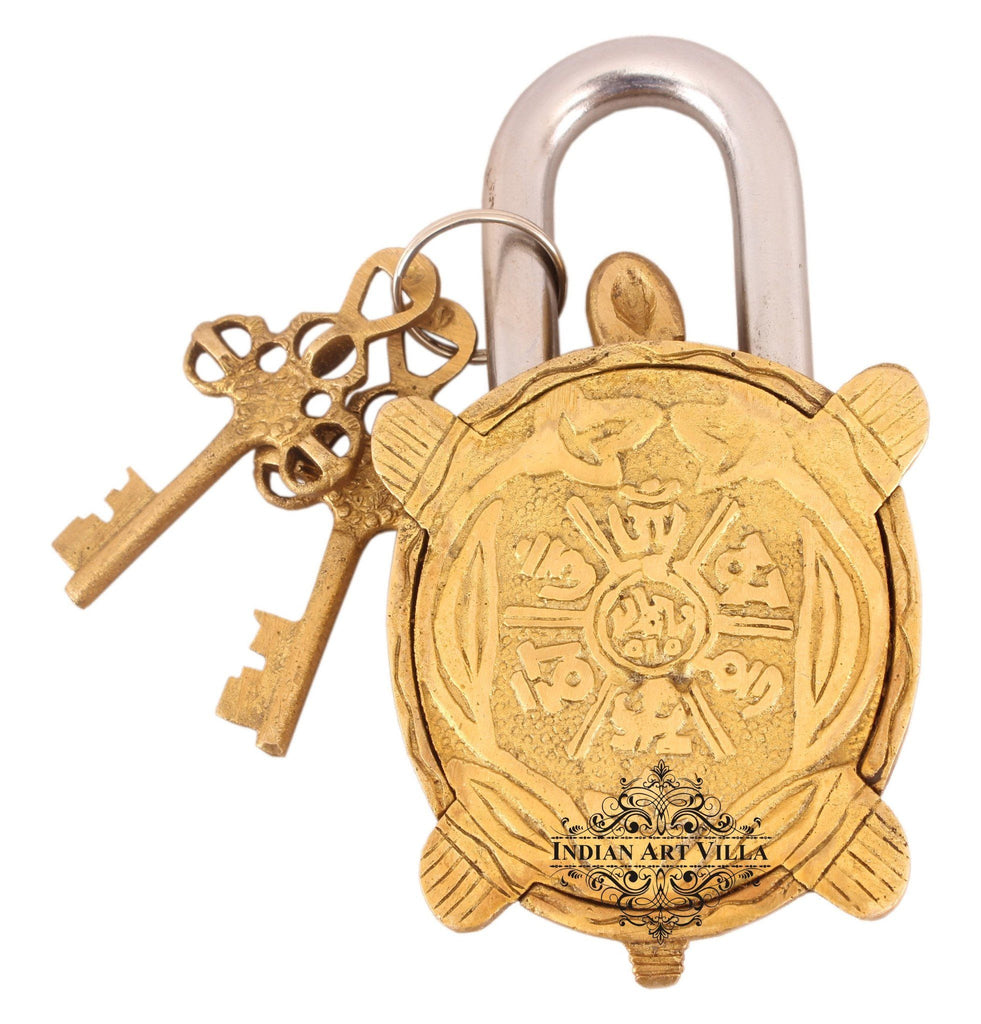 Vintage Style Vastu Tortoise Shape Brass Lock Designer Locks Indian Art Villa